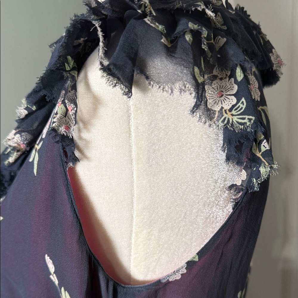 Adrianna Papell Silk Floral Ruffle Dress Size 12 Belted V-Neck Sleeveless - Picture 5 of 12